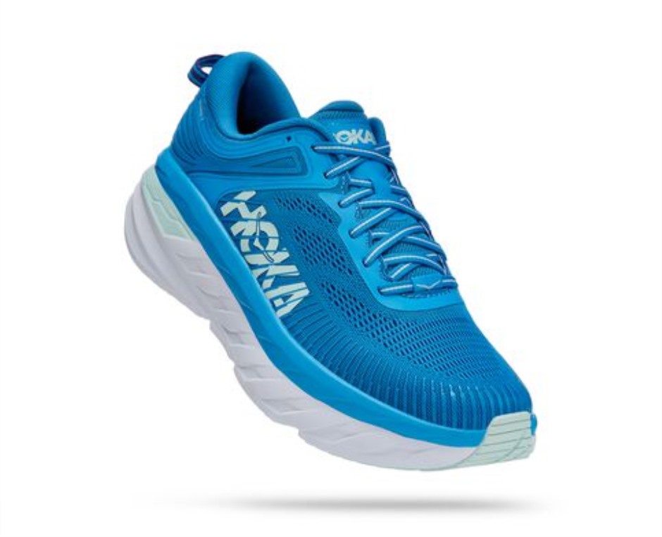 Bondi 7 Hoka Ibiza Blau Blaues Glas