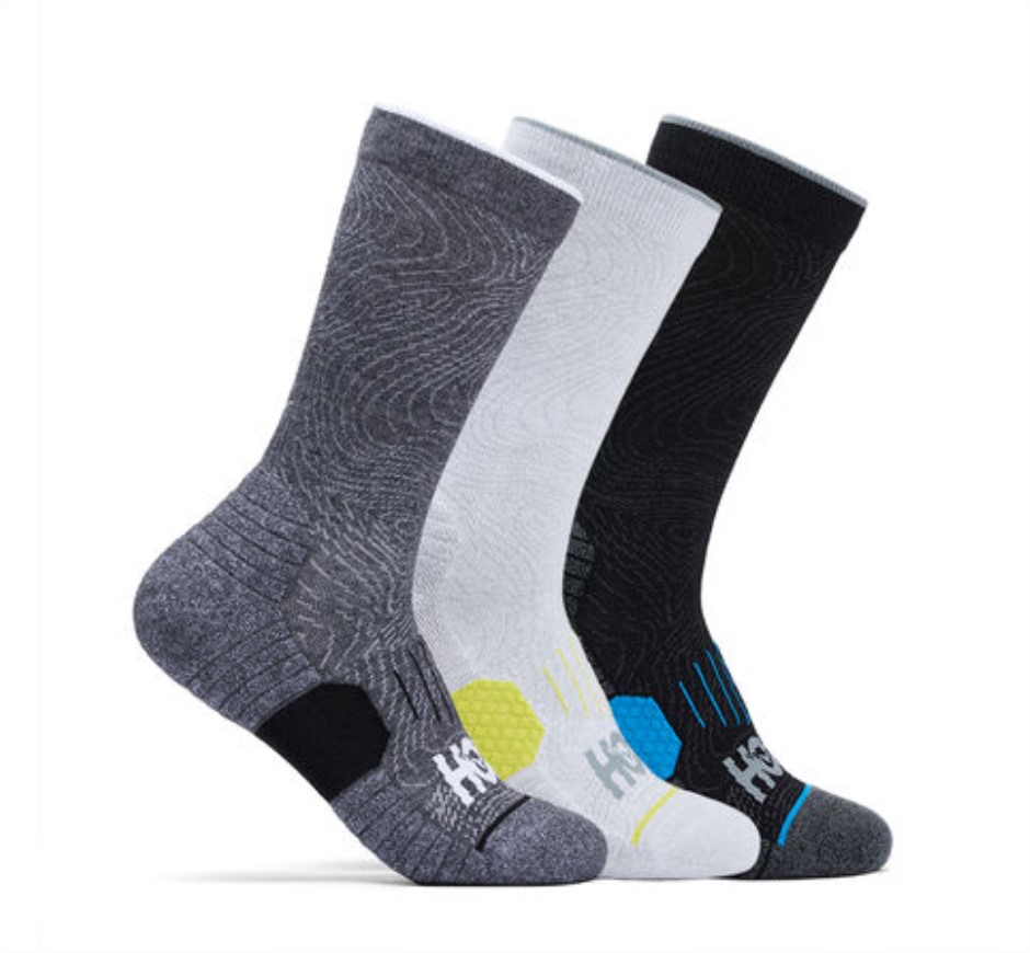 Hoka Crew Laufsocken 3er-Pack Weiß Schwarz Grau