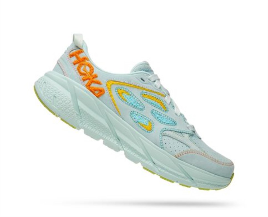 Hoka Clifton L Stickerei Blaues Glas Strahlendes Gelb