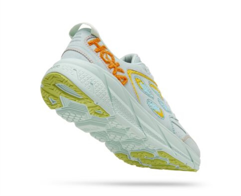 Hoka Clifton L Stickerei Blaues Glas Strahlendes Gelb