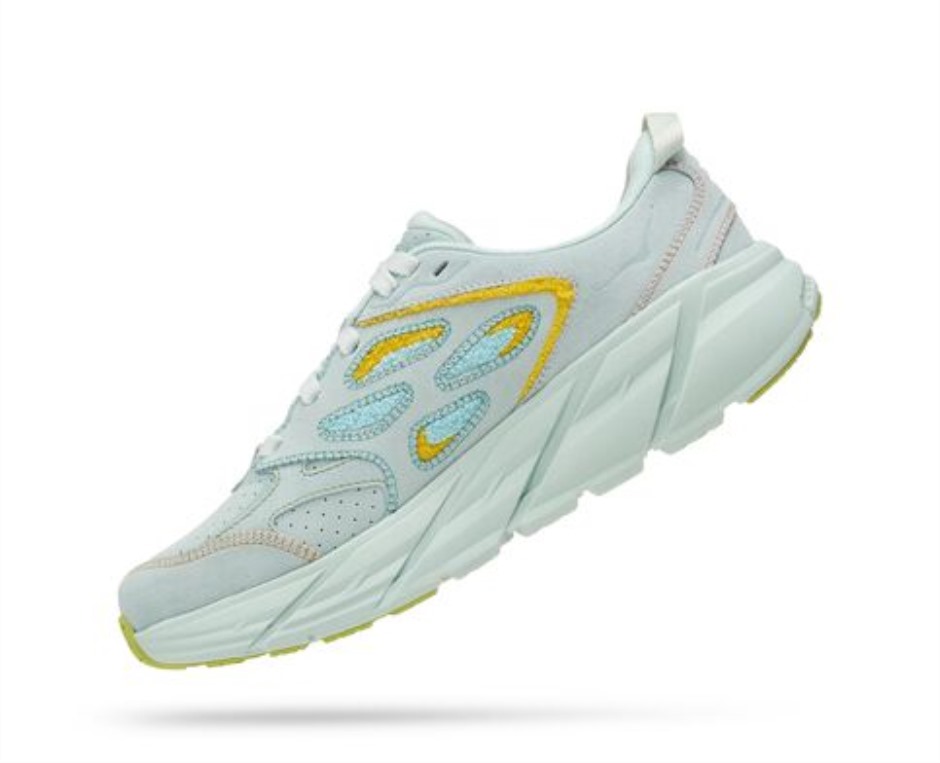 Hoka Clifton L Stickerei Blaues Glas Strahlendes Gelb